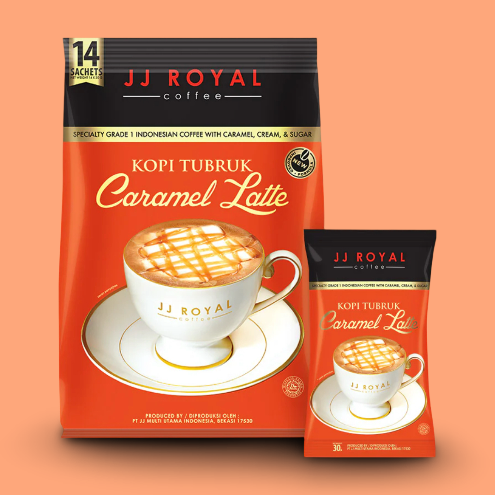 JJ Royal Kopi Tubruk Caramel Latte 3-in-1 Instant Coffee 14satchets